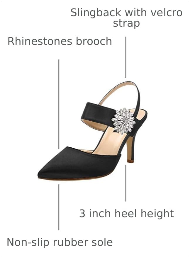 Image of ERIJUNOR Mid Heel Shoes for Women Pointed Toe Slingback Rhinestone Brooch Satin Dress Pumps Evening Prom Wedding Shoes