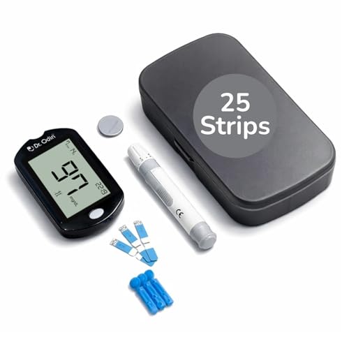 Dr. Odin Glucometer Kit with 25 Test Strips, 25 Lancets & Lancing Device, GDH-FAD Technology, Accurate Blood Sugar Testing Machine for Home & Professional Use (Black)