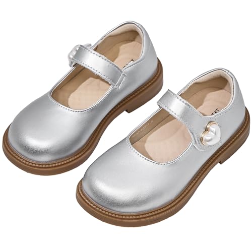 WUIWUIYU Girls School Uniform Dress Shoes Round-Toe Formal School Soft Mary Jane Shoes Heart-Shape Diamond Strap Flats3