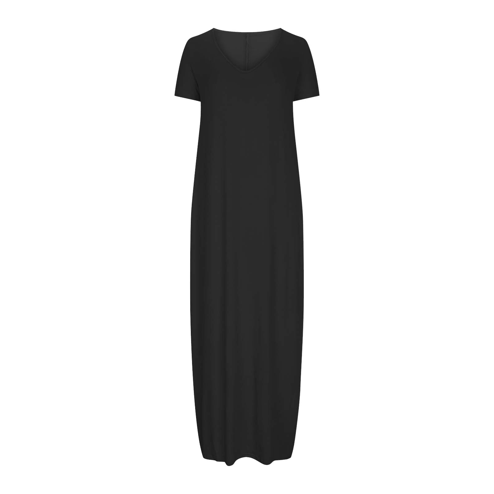 Vestito estivo da donna, abito da spiaggia da donna, arioso, per il tempo libero, tinta unita, leggero, abito da spiaggia, a tunica, a maniche corte, abito da casa, abito a tunica con scollo rotondo