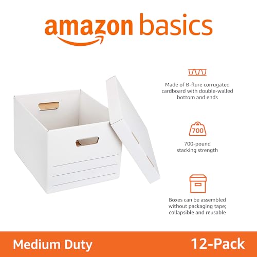 Amazon Basics Medium Duty Storage/Filing Boxes With Lid and Handles, Legal/Letter Size, 12-Pack, White, 16.2" L x 12.5" W x 10.5" H - Image 3