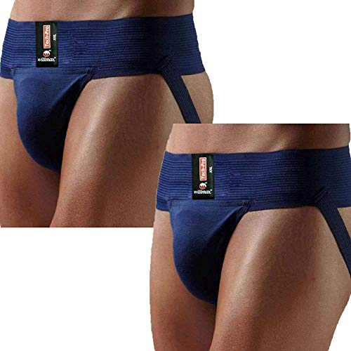 WMX KD Willmax Jockstrap Gym Cotton Supporter with Cup Pocket Multi Sport -NavyP2 L