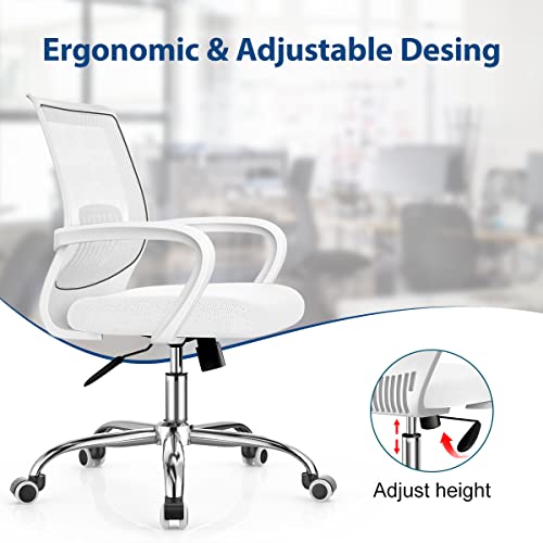 Ppw All In White Office Chairs,White Desk Chairs With Lumbar Support + White Armrests Mesh Chair Can Lift And 360°Swivel, Made Of Silver Aluminum Legs,Computer Chair #TOP2