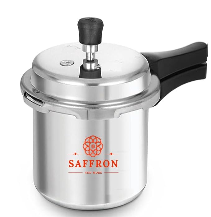 Image of Saffron Aluminium Outer Lid Pressure Cooker - 5 ltr Cooker with 3 Ltr Pressure Pan (Common Lid) (Silver, 5+3 ltr)