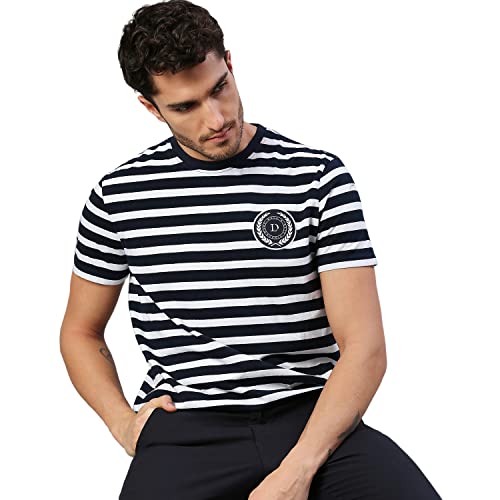Image of Dennis Lingo Men's Regular Fit Pure Cotton Striped Half Sleeves Casual T-Shirt