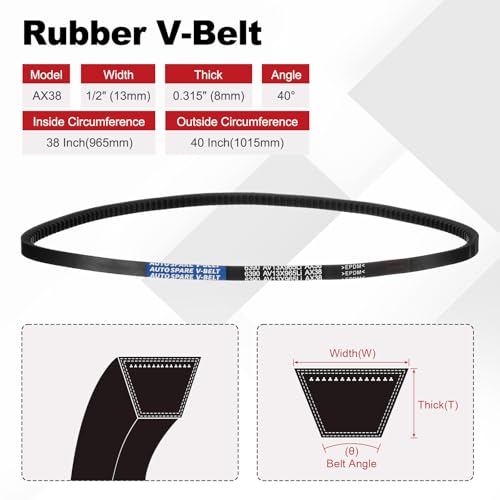 Image of AX38 Belt, Raw Edge Cogged Industrial Rubber EPDM V-Belt, Pack of 2