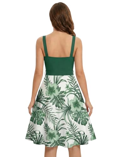 Image of DRESSFO Matchable Couples' Outfit Tropical Flower Leaf Print Button-up Shirt Or Strappy Dress