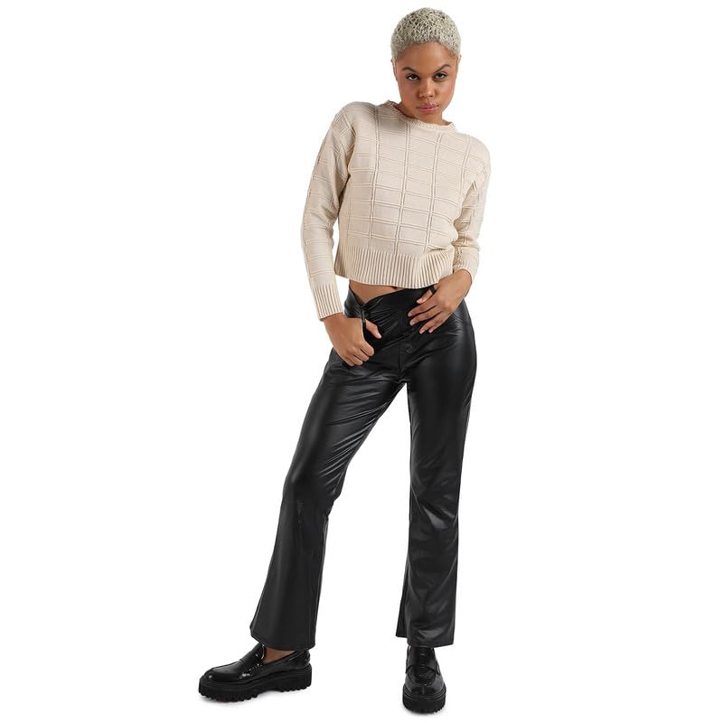 Image of PINACOLADA Women's Solid Ribbed Cropped CardiganFor Casual Wear | V Neck | Long Sleeve | Wool Sweater Crafted with Comfort Fit for Everyday Wear