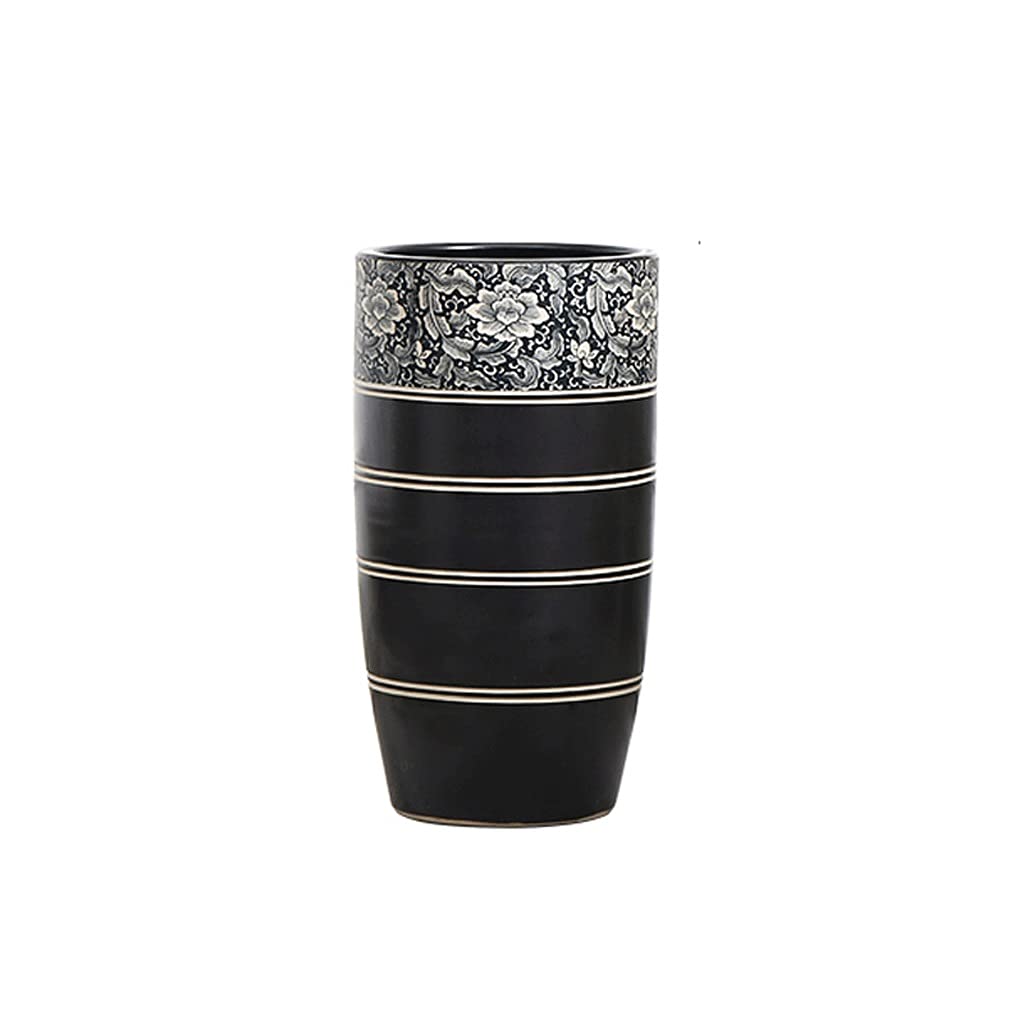 SnamicE Black Floor Vase Decoration Living Room Large-Caliber Dry Vase Hotel Study Ceramic Vase Potted Plant Flower Arrangement Decoration,50cm