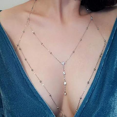 Blindery Sexy Body Chain Rhinestone Silver Chain Bra Layered Body Jewelry Crystal Waist Chain Beaded Body Accessory for Women Cover