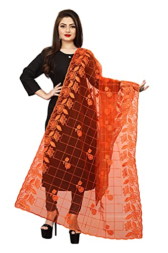 Dupatta en filet brodé orange taille unique pour femme et fille, écharpe indienne élégante