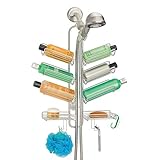 mDesign Metal Wire Bathroom Tub & Shower Caddy, Hanging Storage Organizer - Built-in Hooks and 8 Shelves for Bathroom Shower Stall, Tub - Open Center Design for Hand Held Shower Heads - Satin