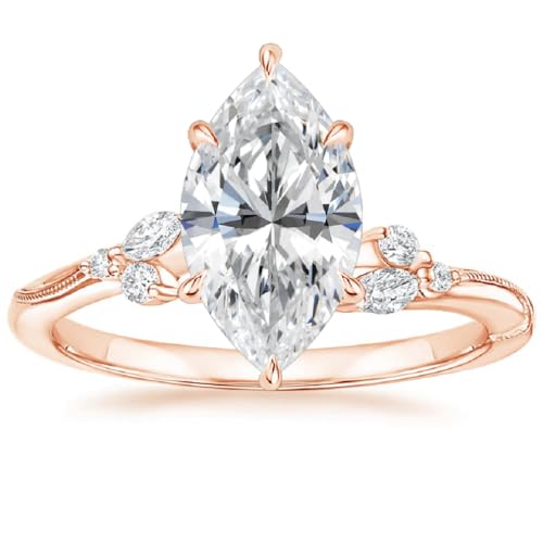 Generic 14K Rose Gold Halo Marquise Cut Moissanite Wedding Ring Set, 2 CT, Bridal Set, Engagement Gift, 72