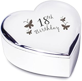 18th Birthday with Butterflies Silver Finish Heart Shaped Trinket Box Gift for Birthday
