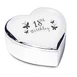 18th Birthday with Butterflies Silver Finish Heart Shaped Trinket Box Gift for Birthday