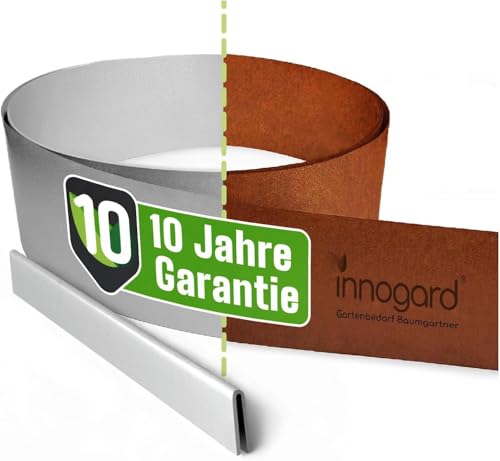 innogard 6011-001 – Rasenkantenband – aus Corten-Stahl – Höhe 15 cm, Rost-Garten-Deko – Beet-Begrenzung mit 10 m Länge