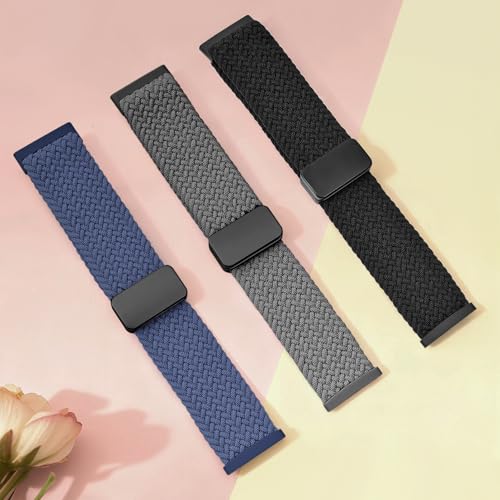 Image of HSWAI Magnetic Braided Compatible with Fitbit Versa 4 Bands for Women /Versa 3 /Sense /Sense 2 Bands, Soft Stretchy Sport Strap Woven Loop Elastic Nylon Wristbands Men