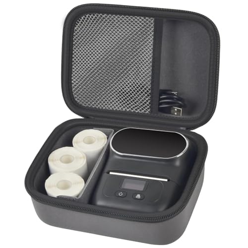 Image of Boobowl Hard Case for Phomemo M110 /M110S Label Maker, Case Only | Organized Label Roll Storage, Mesh Pocket for Charging Cable, Home Office Inventory, Small Business - Grey