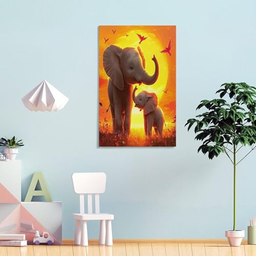 Affiche décoration éléphant coucher de soleil pour chambre - 4