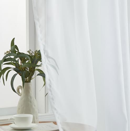 HLC.ME White Sheer Curtains 84 Inches Long 2 Panels - Voile Window Treatment Rod Pocket Curtain Panels for Kitchen, Bedroom and Living Room (54 x 84 inches Long, Set of 2)