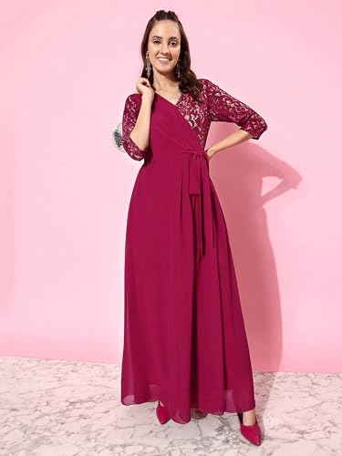 Image of Miss Chase Women's Round Neck Cap Sleeves Lace Knee -Long Skater Dress