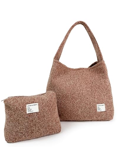 Image of CATCHY & CRAFTY Tote Bag for Women - Plush Large Hobo Gym Bag for Workout, Yoga, Travel - Fluffy Fleece