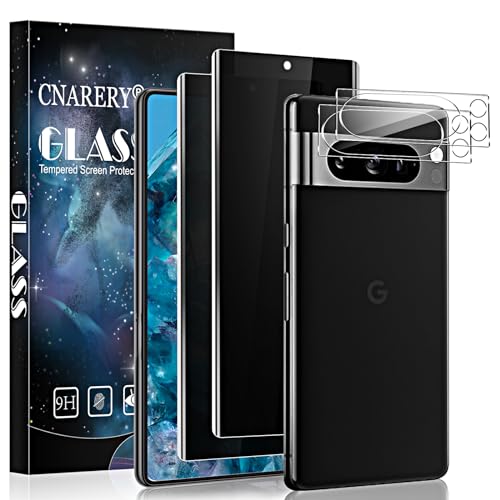 Cnarery [2+2 Pack for Google Pixel 8 Pro Privacy Screen Protector Anti-Spy 3D Curved 9H Tempered Glass Film Scratch Resistant Bubble Proof [Does not support fingerprints]