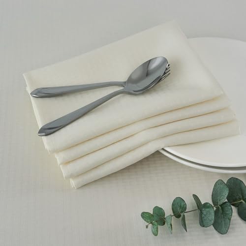 Image of maxmill Cloth Napkins 20 x 20 Inch Weaved Texture Pattern Soft Comfortable and Luxury Serviette for Restaurant Family Dinners Weddings Parties and Banquets Set of 4 Pieces, Ivory
