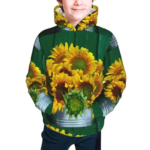 Sunflowers in Bucket Kids Pullover Hoodies Boys Sweatshirts Girls Athletic Clothes with Pocket2
