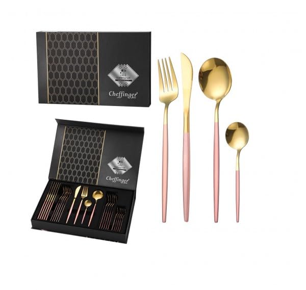 Premium Besteck-Set 6 Personen 24-tlg Edelstahl Essbesteck (Rosa/Gold - CF-22129)