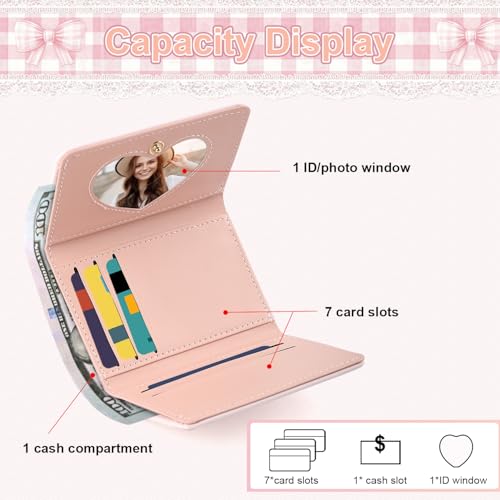 Pink Bow Wallet, Cute Wallet Bow Small Wallet Coquette Bow Wallet Stylish Bow Card Holder Wallet Leather Girls Wallet with ID Window for Women Girls3