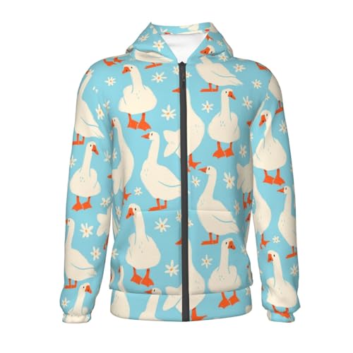 White Geese and Flower Kid Hoodies Boys Zip Up Sweatshirts Girls Pullover with Pocket2