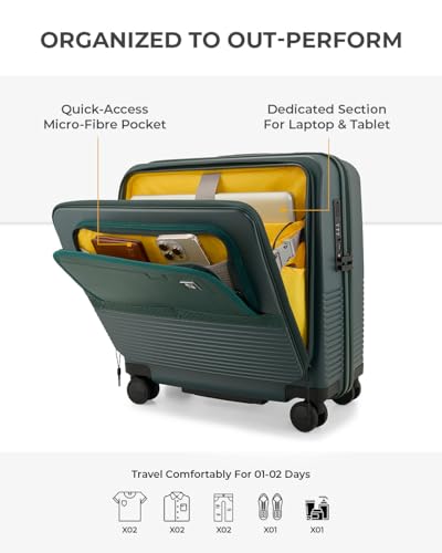 Image of EUME Overnighter Pro Luggage Trolley for Travel 18 inch, Cabin Bag | Trolley Bag Small for Luggage | with Laptop Sleeve | 100% German Bayer Polycarbonate - Pine Green
