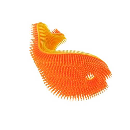 Image of Innobaby Bathin' Smart Silicone Bath Scrub for Babies Toddlers and Adults in Double Sided Sensory Fish Shape, Gently Exfoliate Face and Body, Made with Quick-Dry Food Grade Silicone- Orange/Yellow