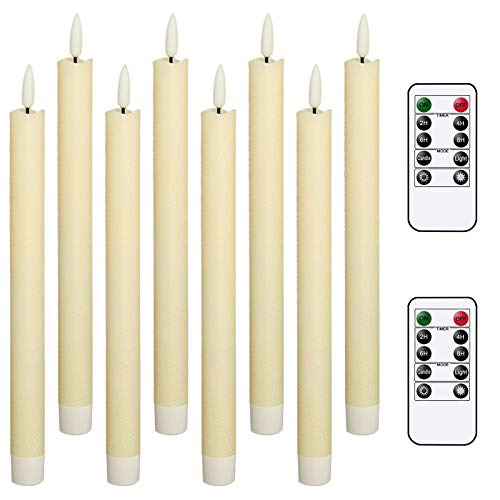 Image of Eldnacele Flameless Taper Candles Flickering with Remote Timer Realistic 3D Wick, Battery Operated Window Taper Candlestick Set of 8 White for Christmas Festival Wedding Home Decoration - Cream