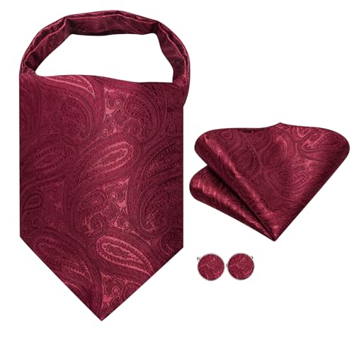 Image of Dubulle Paisley Floral Ascot for Men Self Tie Mens Cravat and Pocket Square Cufflinks Wedding