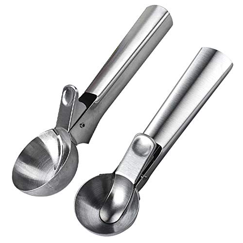 YUEWO Cuillère à crème glacée en Acier Inoxydable pour crème glacée, pâte à gâteau, Melon, boulettes de Viande, Biscuits secs, Fruits-2 pièces Petit 4.5cm Cover