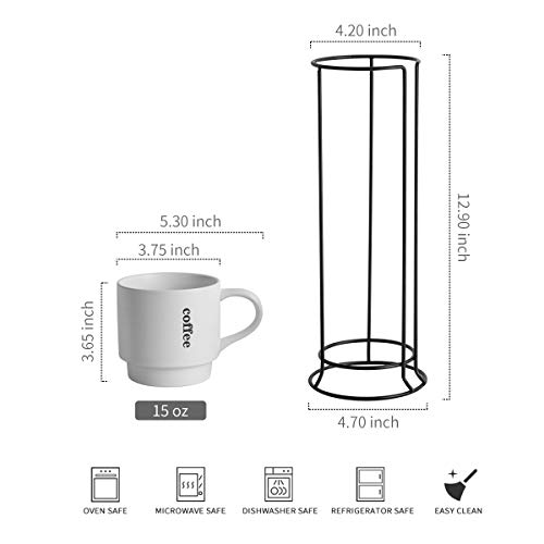 Lauchuh Coffee Mugs Set Of 4, 15 Ounce Stackable Coffee Mugs With Rack Large Coffee Cup Ceramic Dishwasher Microwave Safe For Coffee, Tea, Cocoa, Milk, Father Day Gifts, Matte White #TOP1