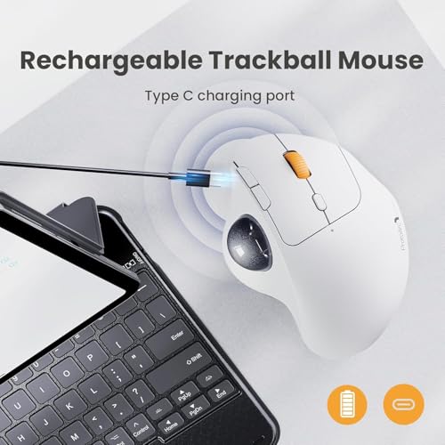 Image of ProtoArc Wireless Trackball Mouse, EM04 Ergonomic Bluetooth Rollerball Mouse Rechargeable Computer Laptop Mouse Thumb Control Mice, Compatible with PC, iPad, Mac, Windows-White Mouse Slate Ball