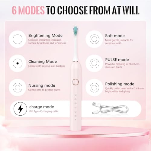 Image of Sonic Electric Toothbrush | Waterproof Rechargeable Toothbrush with Replaceable Brush Heads | Cosmic Lite Sonic Toothbrush with 6 Modes, 4 Brush Heads, 1 Interdental Head - Pack of 1 Black Color