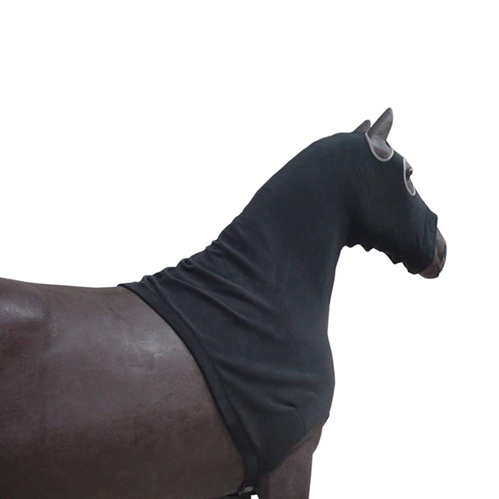 Capucha elástica con forro polar y cuello de caballo, cubierta protectora de melena con cremallera (grande, negro)