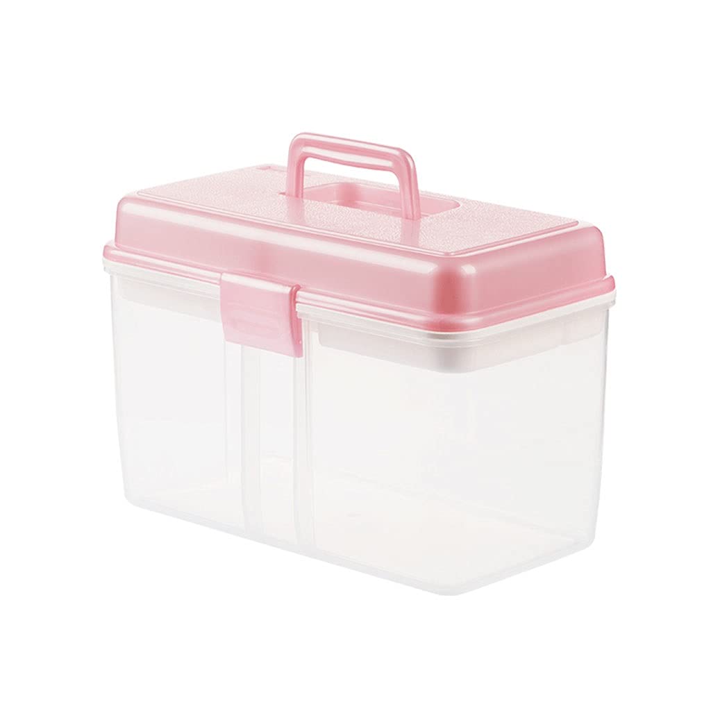 Erste-Hilfe-Set, medizinische Box, transparenter Kunststoff, Erste-Hilfe-Box, Behälter, tragbare Aufbewahrungsbox, Familien-Erste-Hilfe-Box, 13,89 Zoll, Erste-Hilfe-Sets(Pink)