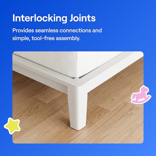 Image of Nectar Kids Bamboo Platform Bed Frame - Full - White - Floating Center Support Legs - 12 inch Height - Easy Tool Free Set Up - Durable & Kid-Friendly - Sturdy Wooden Slats for Support