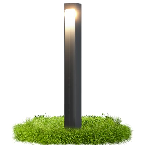 doporro Wegeleuchte Außen IP65 Gartenleuchte Mit Strom Und 5W LED 3000K 60 cm Outdoor Stehlampe Für Terrasse Gartenweg Einfahrt Moderne Pollerleuchte Sandgrau dunkel