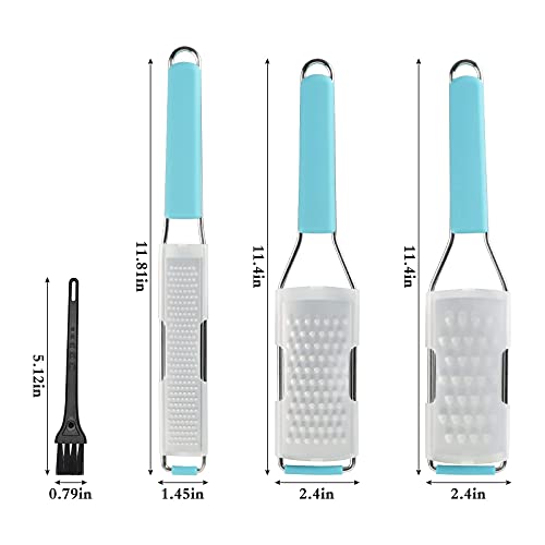 Lemon Zester Cheese Grater Citrus Zester Pack of 3 - 304 Stainless Steele - A Sharp Tool for Parmesan Cheese, Ginger, Garlic, Nutmeg, Chocolate, Vegetables,Fruits,Dishwasher Safe With Cleaning Brush