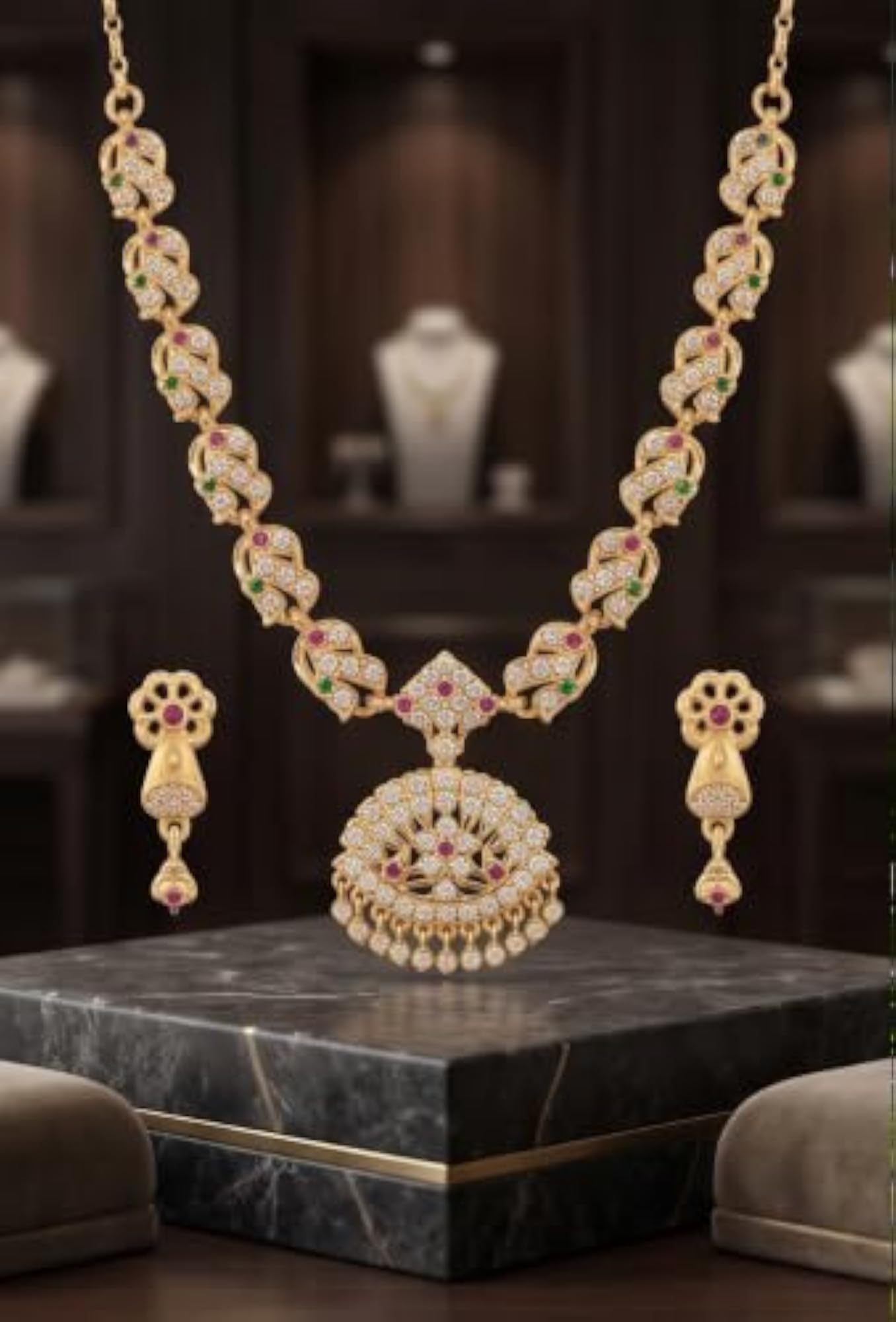 Women's Emerald Ruby Earring Set