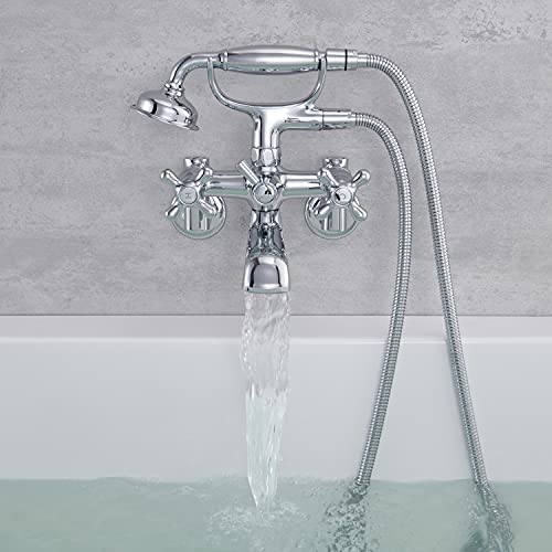 Hanallx Clawfoot Tub Faucet Wall Mount Tub Filler Chrome Vintage Bathtub Faucets Brass With Telephone Shaped Handheld Shower #TOP2