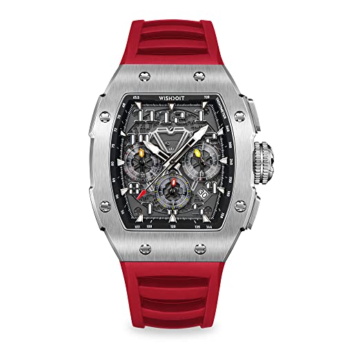 Wishdoit Gt Chronograph Watch Mens Luxury Tonneau Watch Calendar Date Luminous Waterproof Replica Watch For Men Fkm Rubber Strap Sport Dress Casual Wristwatch #TOP1
