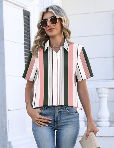 Image of Zeagoo Button Down Shirts for Women Short Sleeve Collared Tops Dressy Casual V Neck Blouses