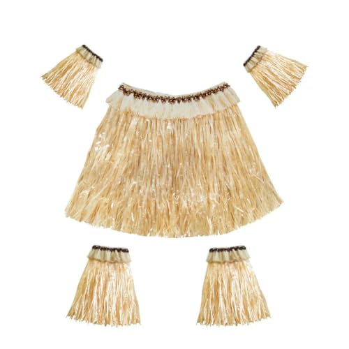 Jhdwu Falda de hierba hawaiana con mangas elásticas para el brazo, para disfraz de baile, playa, verano, vacaciones, boda, fiesta, 5 unidades